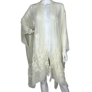 Embroidered Kimono Duster Sheer Boho Fairycore Angelic Coquette Flowy Ivory OS0